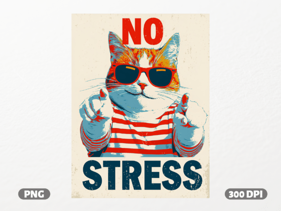Embrace Effortless Style with the No Stress Vintage Cat PNG