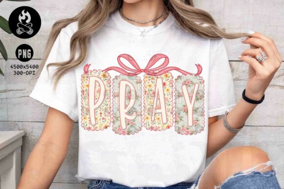 Floral Pray Bow: Vintage Christian Sublimation Design