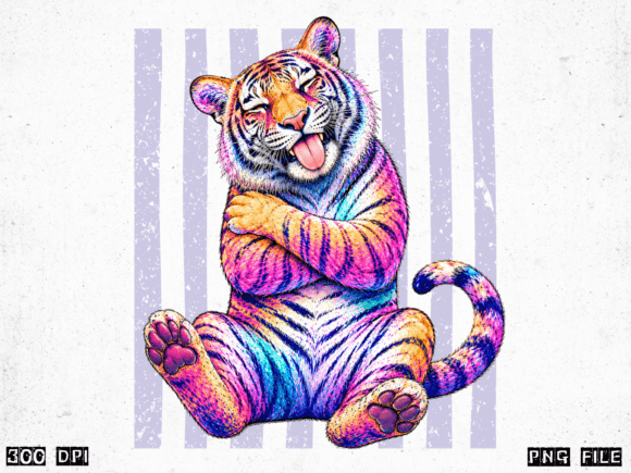 Funny Rainbow Tiger PNG: A Silly, Psychedelic Design Asset