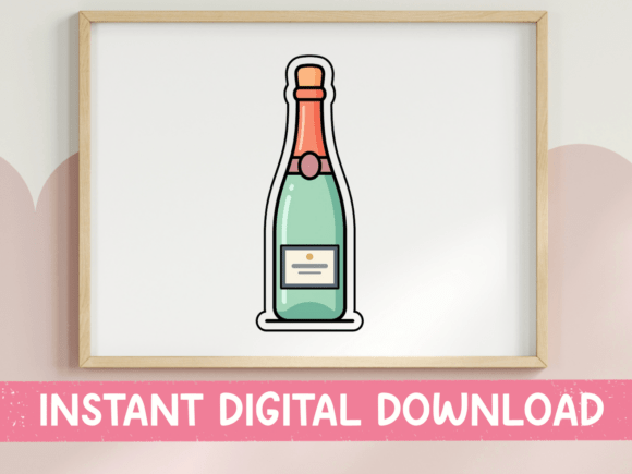 Mint Green Champagne Bottle Sticker: A Fresh Take on Celebration Graphics