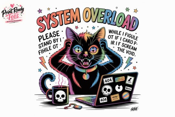 System Overload Cat Laptop PNG: Infusing Digital Chaos into Your Designs