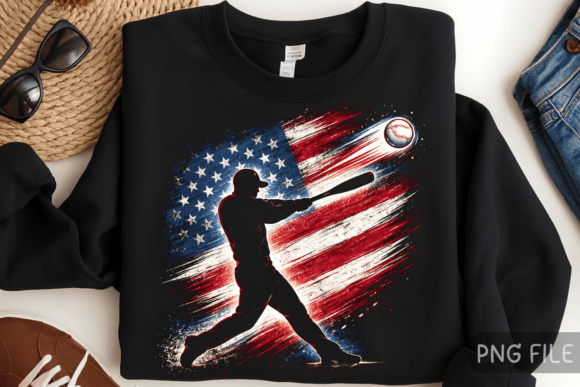 USA Baseball Player PNG: American Flag Design Asset